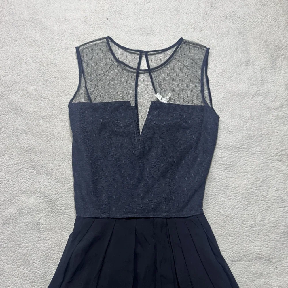 Maje Dress Womens 1 Elphage Mesh Silk Crepe Lace Tulle Dot Black Sleeveless Mini